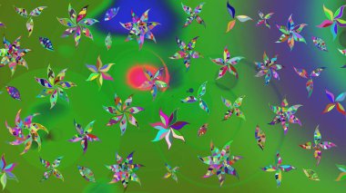 Raster illüstrasyonu. Çiçek süslemeli çizim deseni. Renkli çiçekler.