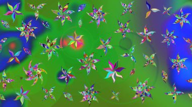 Düz Çiçek Elementleri Tasarımı. Modaya uygun kumaş deseni. Renkli Yaz Temalı eskiz kalıbı. Sevimli çiçek raster deseni.