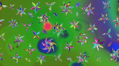 Düz Çiçek Elementleri Tasarımı. Renkli çiçek buketi suluboya. Raster illüstrasyonu. Renkli Bahar Teması çizim şablonu.