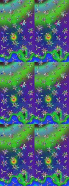 Robot resim. Şirin çiçek elementleri. Raster illüstrasyonu. Yeşil ve mavi renkte çiçekler.