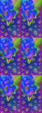 Mavi ve menekşe renkleri üzerine karalamalar çizilmiş çiçek deseni. Raster illüstrasyonu.