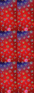 Bir sürü kırmızı ve mor soyut çiçekli tropik eskiz deseni. Küçük çiçekteki sevimli çiçek deseni. Renkli ve menekşe rengi raster çizimi.