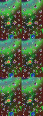 Yeşil ve kahverengi renkli güzel tekstil. Suluboya çiçekli çiçek deseni. Raster illüstrasyonu.