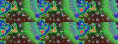 Sevimli çiçek raster deseni. Yeşil ve mavi renkte çiçekler. Renkli Bahar Teması eskiz kalıbı. Düz Çiçek Elementleri Tasarımı.