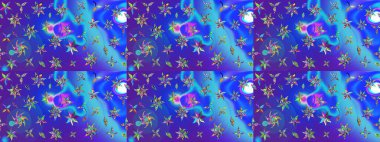 Çiçekli güzel suluboya desen. Raster illüstrasyonu. Mavi ve mor renklerde.