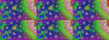 Çizim çiçek deseni duvar kâğıdı olarak kullanılabilir. Yeşil ve mavi renkte çiçekler. Raster illüstrasyonu.