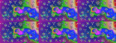 Çiçek desenli çizim. Raster illüstrasyonu. Asya tekstil tarzında. Mavi ve mor renkli çiçekler. Raster illüstrasyonu.