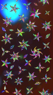 Raster illüstrasyonu. Kumaş, tekstil, duvar kağıdı baskısı için. Eski usul. Renkli desenli eskiz deseni, kahverengi ve mavi çiçekler ve dekoratif elementler. Taslak arkaplan.