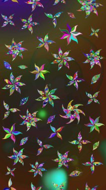 Düz Çiçek Elementleri Tasarımı. Raster Modaya uygun kumaş deseni. Renkli Bahar Teması eskiz kalıbı. Kahverengi ve gri renkli şirin çiçek deseni.