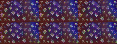 Küçük çiçekteki sevimli çiçek deseni. Varyete ve mor raster çizimi. Birçok mor ve mor soyut çiçekli tropikal çizim deseni.