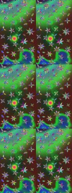 Çiçekli güzel suluboya desen. Raster illüstrasyonu. Yeşil ve mavi renklerde.