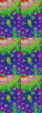 Raster illüstrasyonu. Yeşil ve mavi renkte çiçekler. Çizim çiçek deseni duvar kağıdı için kullanılabilir.