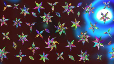 Raster illüstrasyonundaki çiçek desenli çizim. Kahverengi ve mavi renkte çiçekler.