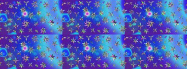 Çiçekli çiçek deseni, suluboya. Mavi ve mor renkli çiçekler. Renkli Bahar Teması eskiz kalıbı. Düz Çiçek Elementleri Tasarımı. Raster illüstrasyonu.