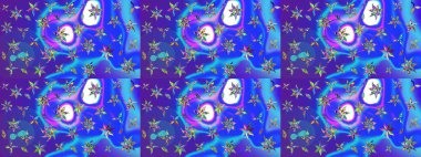 Raster Illustrasyon 'daki Çiçek Deseni' nin son moda çizimi. Mavi ve mor renkli çiçekler. Renkli Yaz Temalı eskiz kalıbı. Düz Çiçek Elementleri Tasarımı.