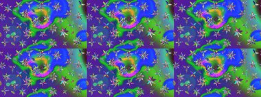 Raster illüstrasyonundaki çiçek desenli çizim. Mavi ve yeşil renkli çiçekler. Renkli Yaz Temalı eskiz kalıbı. Düz Çiçek Elementleri Tasarımı.