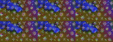 Çiçekli yaz çiçekleri. Küçük çiçekte güzel bir desen. Küçük renkli çiçekler. Moda baskıları için zarif bir şablon. Motley illüstrasyonu. Çizim.