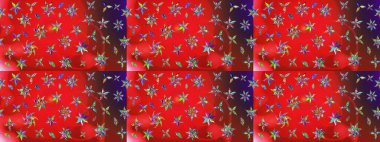 Bir sürü kırmızı ve kahverengi soyut çiçekli tropik eskiz deseni. Renkli ve kahverengi raster çizimi. Küçük çiçekte sevimli çiçek deseni var..