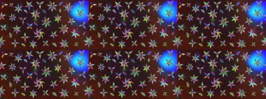 Kahverengi ve mavi renklerde. 3D çiçekler, eskiz. Raster illüstrasyonu.