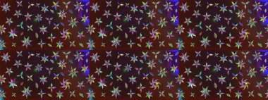 Raster geleneksel halk çiçekleri kahverengi ve mor renkli tekstil tasarımları için. Üzerinde gelincikler ve vadi zambakları olan renkli çiçek desenli nakış..