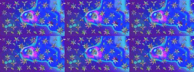 Taslak dekoratif arka plan, çiçek mandala. Çiçek. Raster illüstrasyonu. Mavi ve mor renklerde.