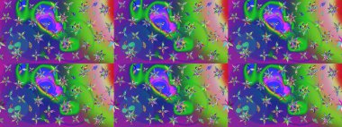 Çiçekli güzel suluboya desen. Raster illüstrasyonu. Yeşil ve mavi renklerde.