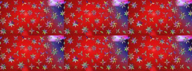 Çiçekli karalama şeklinde Raster çiçek deseni. Yumuşak, bahar çiçekli arka plan. Kırmızı ve mor renkte çiçekler.