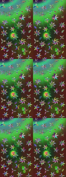 Flowers on green and brown colors. Gentle, spring floral background. Raster floral pattern in doodle style with flowers.