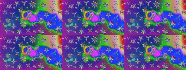 Çiçek desenli çizim. Raster illüstrasyonu. Asya tekstil tarzında. Mavi ve mor renkli çiçekler. Raster illüstrasyonu.