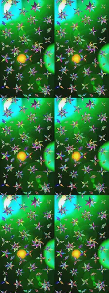 Klasik taslak çizimi. Raster çiçek izi. Çiçek yeşili ve mavi çizim deseni.