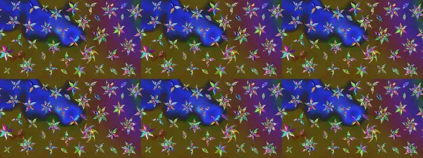 Çiçekli yaz çiçekleri. Küçük çiçekte güzel bir desen. Küçük renkli çiçekler. Moda baskıları için zarif bir şablon. Motley illüstrasyonu. Çizim.