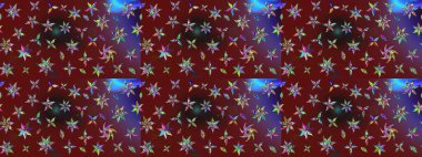 Şirin çiçekli eskiz deseni ve kırmızı ve kahverengi renkli yapraklar, suluboya çiçek deseni, duvar kağıdı, kart ya da kumaş için fayanslı. Raster illüstrasyonu.