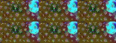 Raster illüstrasyonundaki çiçek desenli çizim. Yeşil ve kahverengi renkli çiçekler. Renkli Bahar Teması eskiz kalıbı. Düz Çiçek Elementleri Tasarımı.