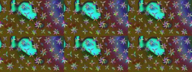 El çizimi çiçek çizimi deseni (fayans). Şirin çiçekli, desenli, yeşil ve kahverengi renkli renkli bir eskiz deseni. Tekstil için suluboya çizim deseni.