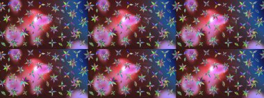 Klasik çiçek tasarımı elementleri. Kahverengi ve mavi kıvırcık çiçekler kahverengi ve mavi renklerde şekillenir. Raster illüstrasyonu.