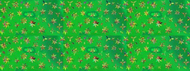 Çiçekli bahar çiçekleri. Küçük çiçekte güzel bir desen. Küçük renkli çiçekler. Moda baskıları için zarif bir şablon. Motley illüstrasyonu.