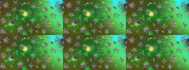 Renklerde güzel çiçekler ve yapraklar olan eskiz deseni, suluboya çiçek deseni, duvar kağıdı, kart veya kumaş için fayanslı. Raster illüstrasyonu.