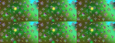 Renklerde güzel çiçekler ve yapraklar olan eskiz deseni, suluboya çiçek deseni, duvar kağıdı, kart veya kumaş için fayanslı. Raster illüstrasyonu.