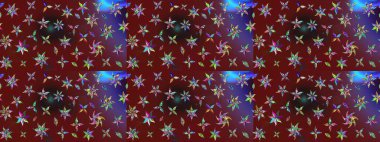 Şirin çiçekli eskiz deseni ve kırmızı ve kahverengi renkli yapraklar, suluboya çiçek deseni, duvar kağıdı, kart ya da kumaş için fayanslı. Raster illüstrasyonu.