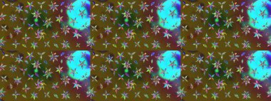 Raster illüstrasyonundaki çiçek desenli çizim. Yeşil ve kahverengi renkli çiçekler. Renkli Bahar Teması eskiz kalıbı. Düz Çiçek Elementleri Tasarımı.