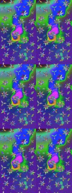 Mavi ve mor renkler üzerine çiçek desenli eskiz, el yapımı papatyalar, papatyalar. Tekrarlayan çiçek arkaplanı, zarif mavi ve menekşe çiçek duvar kağıdı.