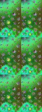 Raster Çiçek İllüstrasyonu 'nun şirin tekstili. Etnik çiçeklerle renklendirilmiş zarif eskiz deseni.