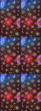 Çok kahverengi ve mor zarif küçük çiçekler ve kahverengi ve mor renkli komik böcekler, raster deseni, illüstrasyon.