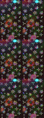 Renkli Bahar Teması eskiz kalıbı. Düz Çiçek Elementleri Tasarımı. Raster Şirin kumaş deseni. Eskiz klasiği.