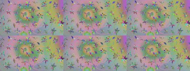 Moda baskıları için zarif bir şablon. Halk tarzı. Modern çiçek arkaplanı. Rengarenk çiçekleri ve yaprakları tarafsız ve yeşil renklerde olan inanılmaz bir çiçek deseni..