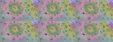 Raster Modaya uygun kumaş deseni. Tarafsız ve yeşil renkli şirin çiçek desenleri. Düz Çiçek Elementleri Tasarımı. Renkli Bahar Teması çizim şablonu.