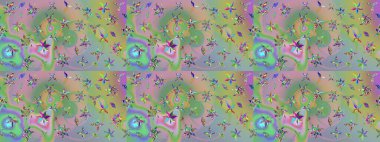 Renkli Bahar Teması eskiz kalıbı. Raster illüstrasyonundaki çiçek desenli çizim. Düz Çiçek Elementleri Tasarımı. Süslü kumaş deseni.