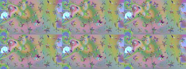 Raster illüstrasyonundaki çiçek desenli çizim. Düz Çiçek Elementleri Tasarımı. Renkli Bahar Teması eskiz kalıbı. Tarafsız ve yeşil renkte çiçekler.