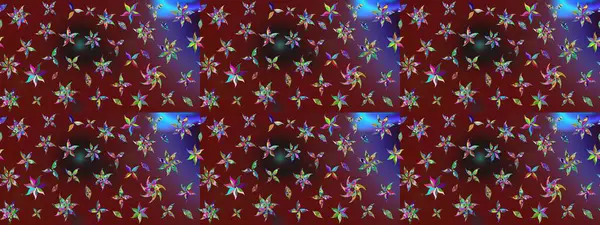 Şirin çiçekli eskiz deseni ve kırmızı ve kahverengi renkli yapraklar, suluboya çiçek deseni, duvar kağıdı, kart ya da kumaş için fayanslı. Raster illüstrasyonu.