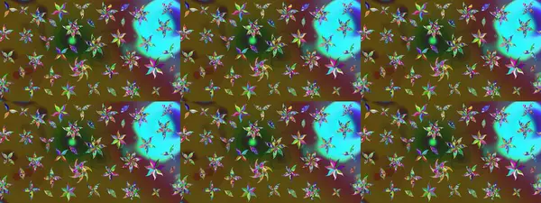 Raster illüstrasyonundaki çiçek desenli çizim. Yeşil ve kahverengi renkli çiçekler. Renkli Bahar Teması eskiz kalıbı. Düz Çiçek Elementleri Tasarımı.